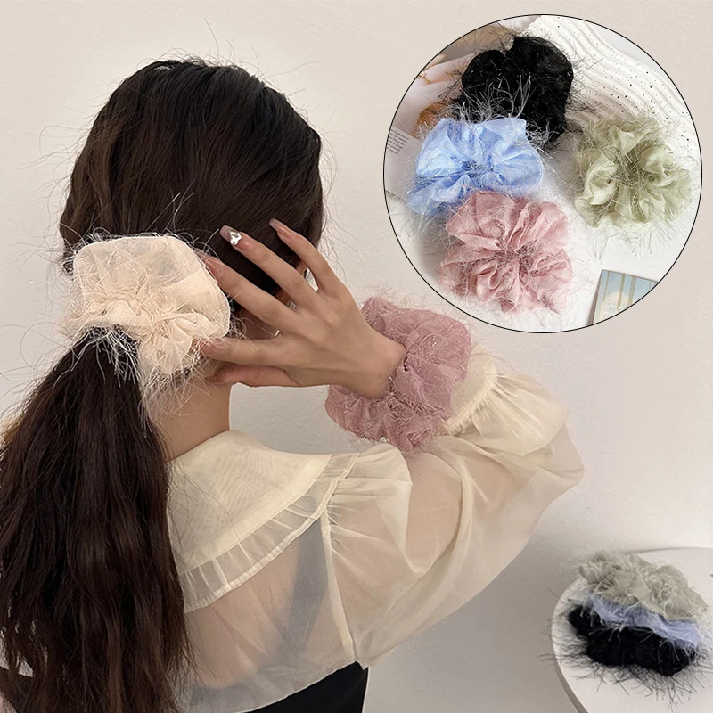 

Korean Bohemian Oversized Mesh Scrunchies Giant Large Intestine Big Circle Satin Hairband Hair Ties Ponytail Holder Headwear