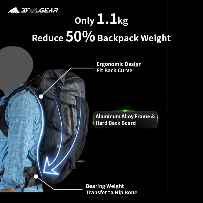 3F UL GEAR 45+10L YUE Camping Outdoor Ultralight Backpack Women/Men Sport Bag X-PAC Breathable Rucksack Adjust System