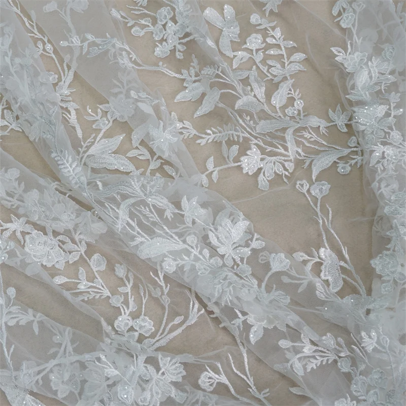 Кружевная ткань цвета слоновой кости с цветочной вышивкой прозрачные блестки