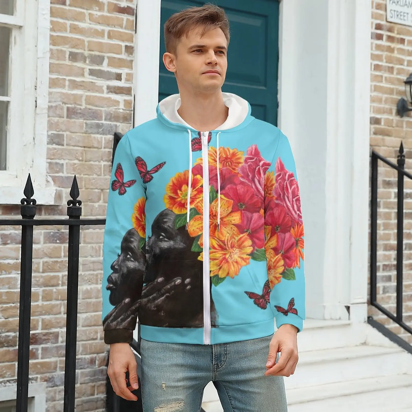 

Fleur Woman Head Hoodie Flowers Art Print Winter Hoodies Streetwear Men Zip Up Hoodie Men Oversize