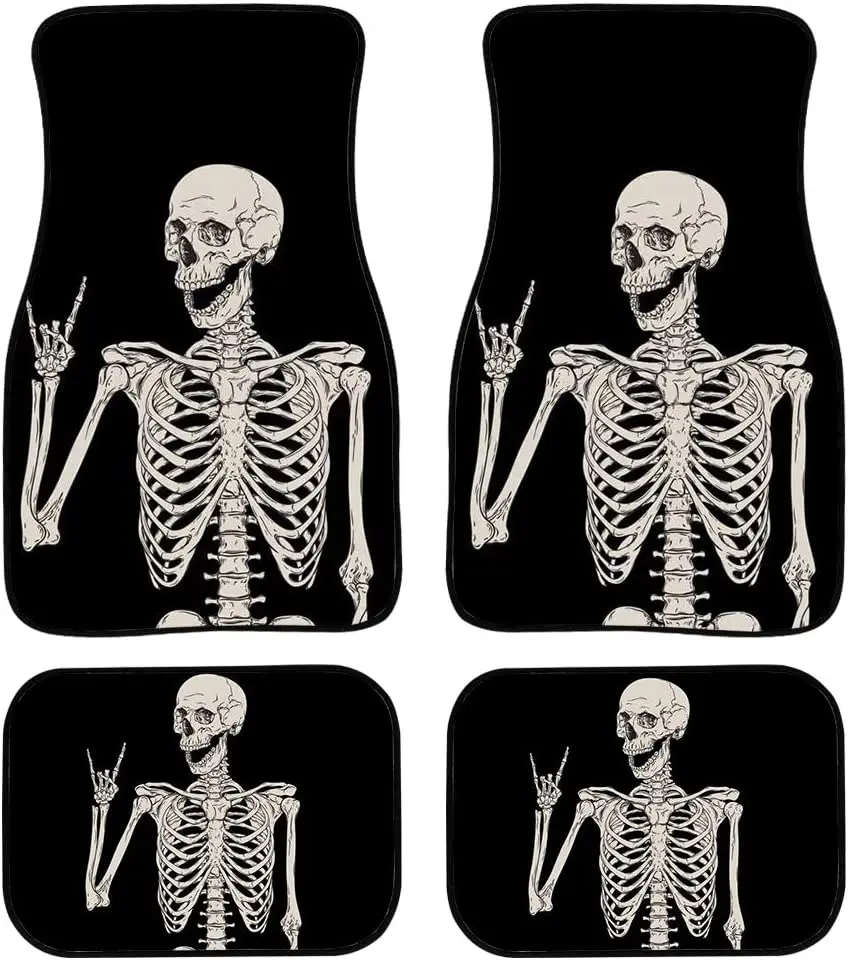 

NETILGEN Automotive Floor Mats, Funny Skeleton Car Floor Mats, Universal Floor Mats for Auto, 4 Pieces Car Rubber Floor Mats Ful