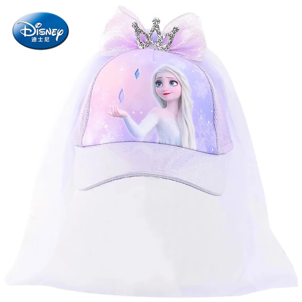 

Детские Модные бейсболки Disney для принцесс, летние шляпы от солнца с принтом Эльзы для девочек, с бантом и короной, детская дышащая шапка