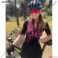 womens pink short sleeve cycling jersey triathlon skinsuit sets 20d gel pad macaquinho ciclismo feminino jumpsuit kits summer