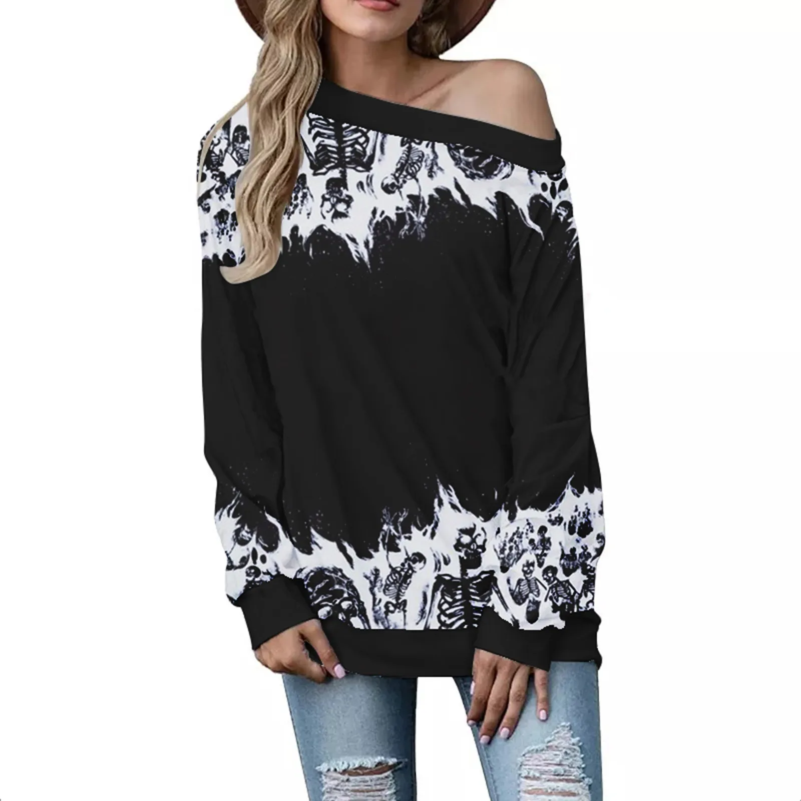 

Black Tops Women Casual Womens Off Shoulder Tops Casual Blouse Long Sleeve Shirts Tunic Basic Halloween Yellow Silk Shirt Women