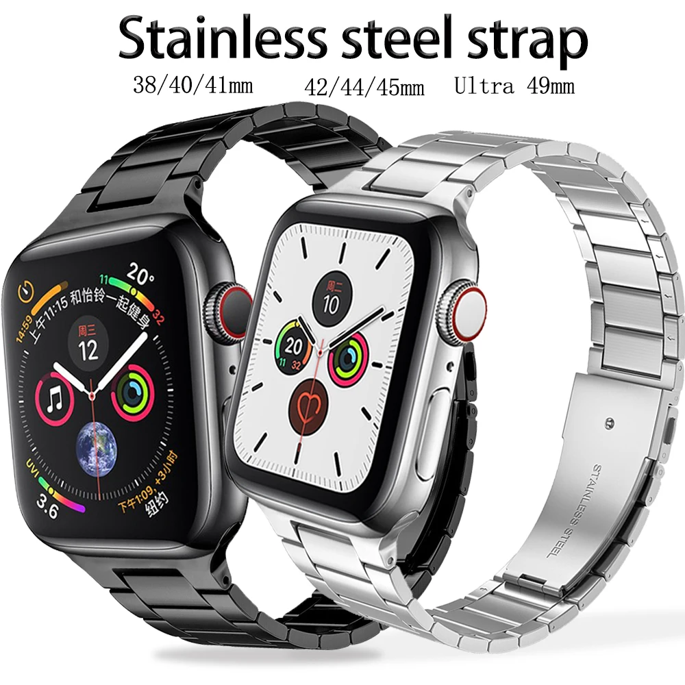 

Metal Stainless Steel Strap for Apple Watch Ultra Band 49/45/44/42/41/40/38MM Bracelet Iwatch Series 8 7 6 5 4 3 Accessories