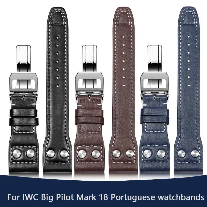 Фото Ремешок для часов из натуральной кожи для IWC Big Pilot Mark 18, португальский ремень 21 мм 22 мм, браслет для часов Schaffhausen, ремешок для ногтей из ивы №1