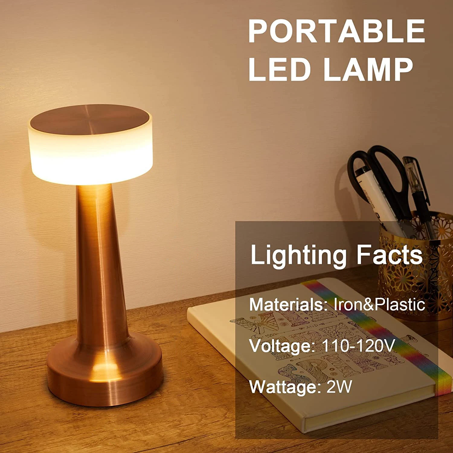 

Touch Sensor Table Lamp USB Charging Desktop Light Wireless Night Light Bedside Eye Protection Reading Light for Home/Coffee/Bar