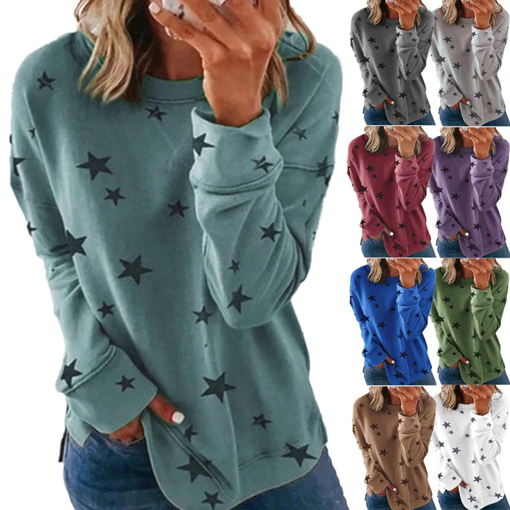 

New Autumn Winter Warm Stars Women Hoody Sweatshirt Solid Pullover Tops Lady Clothes Loose Long Sleeve Casual Sweatshirts