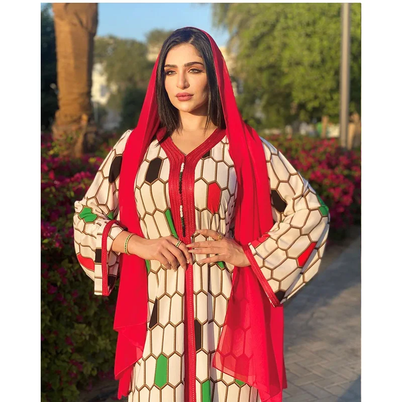 Muslim Fashion Middle East Printed Robe Jalabiya Dubai Arab Muslim Abaya Dubai Turkey Long Dresses Robe Femme Musulmane
