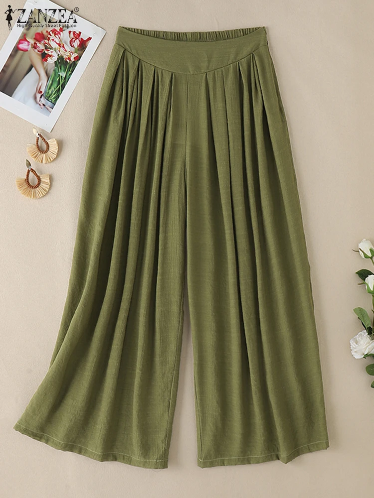 ZANZEA 2023 модные широкие брюки осенние повседневные женские винтажные свободные