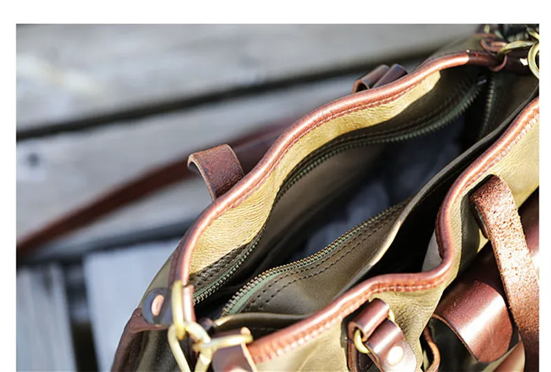 Vintage luxury genuine leather men multi-pocket handbag outdoor travel designer high quality real cowhide work shoulder bag