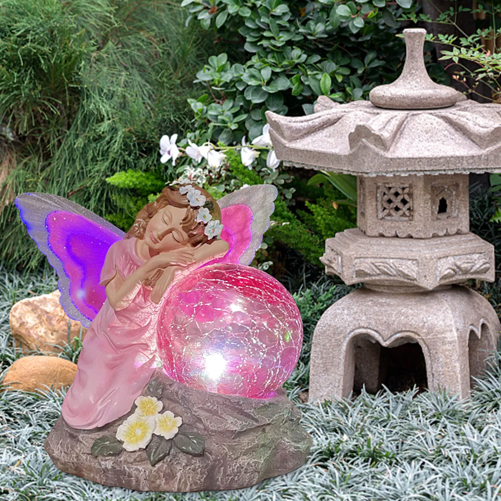 

LED Solar Power Fairy Angel Resin Butterfly Wings Sculpture Craft Outdoor Garden Lawn Yard Art Ornament Garden Decoration