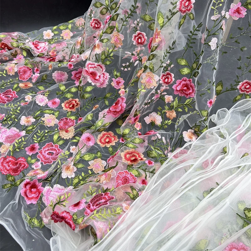 1 ярд розовая сетка вышитая ткань осеннее растение вечернее платье одежда сделай