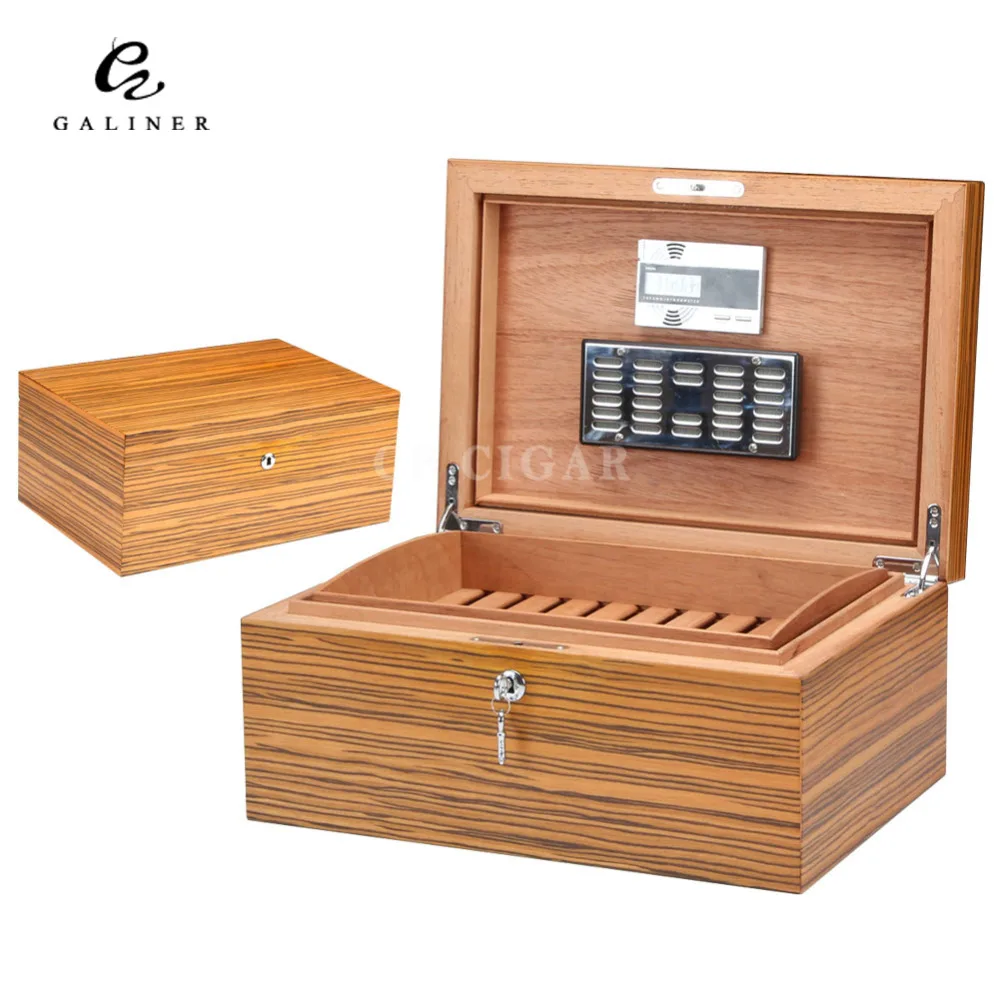 

GALINER Zebra Grain Spanish Cedar Wood Cigar Travel Box Humidors For Box Cigars Set With Electronic Hygrometer Humidifier