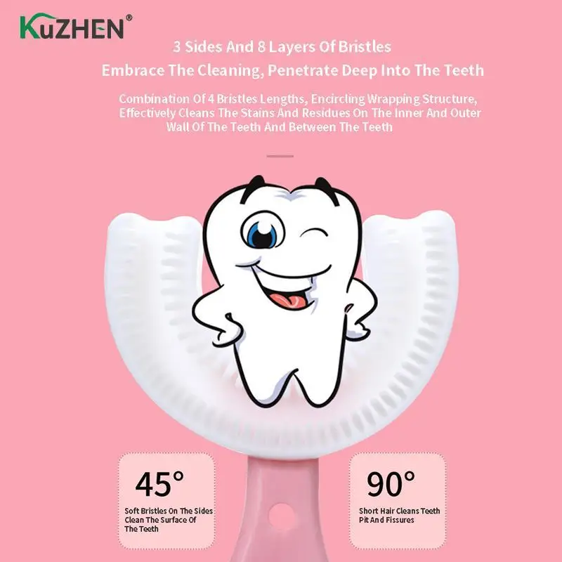 

Children Baby Toothbrush 360 Degree U-shaped Child Soft Silicone Mouth-Cleaning Manual Cartoon Pattern Hand-Held Version 2-12T