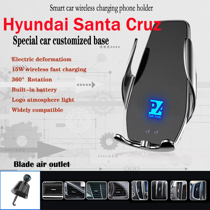 

Car Cell Mobile Phone Holder Wireless Charger 15W Mount Navigation Bracket GPS 360 Rotating For Hyundai Santa Cruz 2022