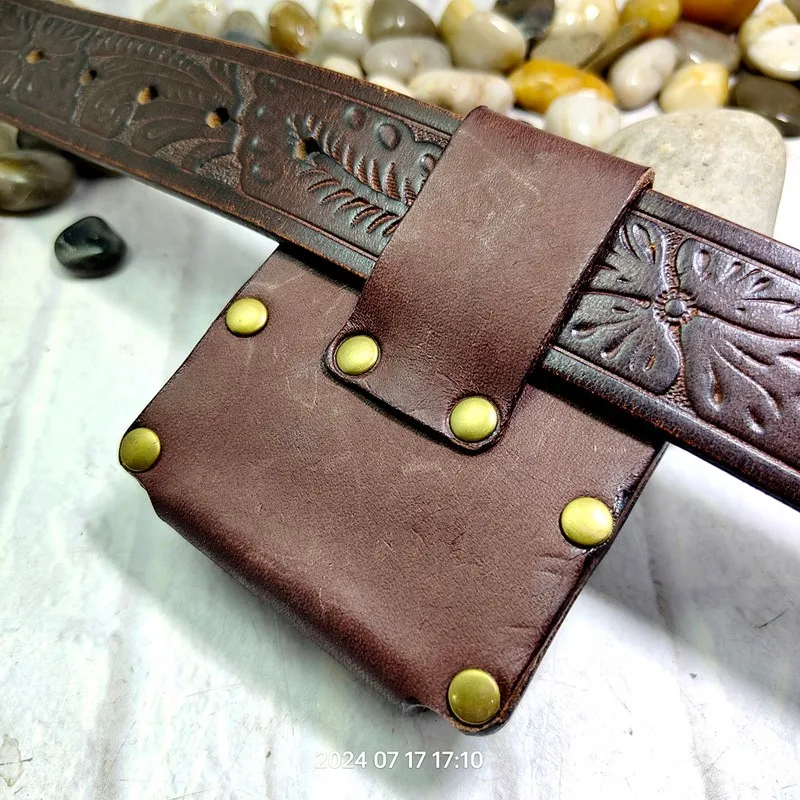 Blongk кожаная мужская поясная сумка ручной работы с заклепками и здоровым