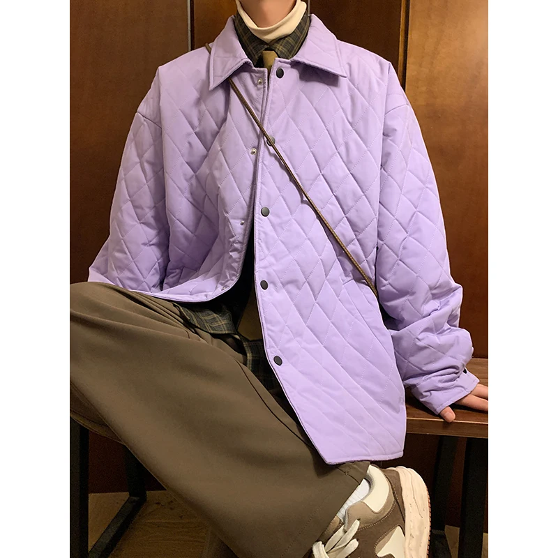 

Privathinker Autumn Winter Coat Diamond Plaid Lightweight Jackets Men's Baggy Oversize Tops Unisex Korean Fashion Jackets