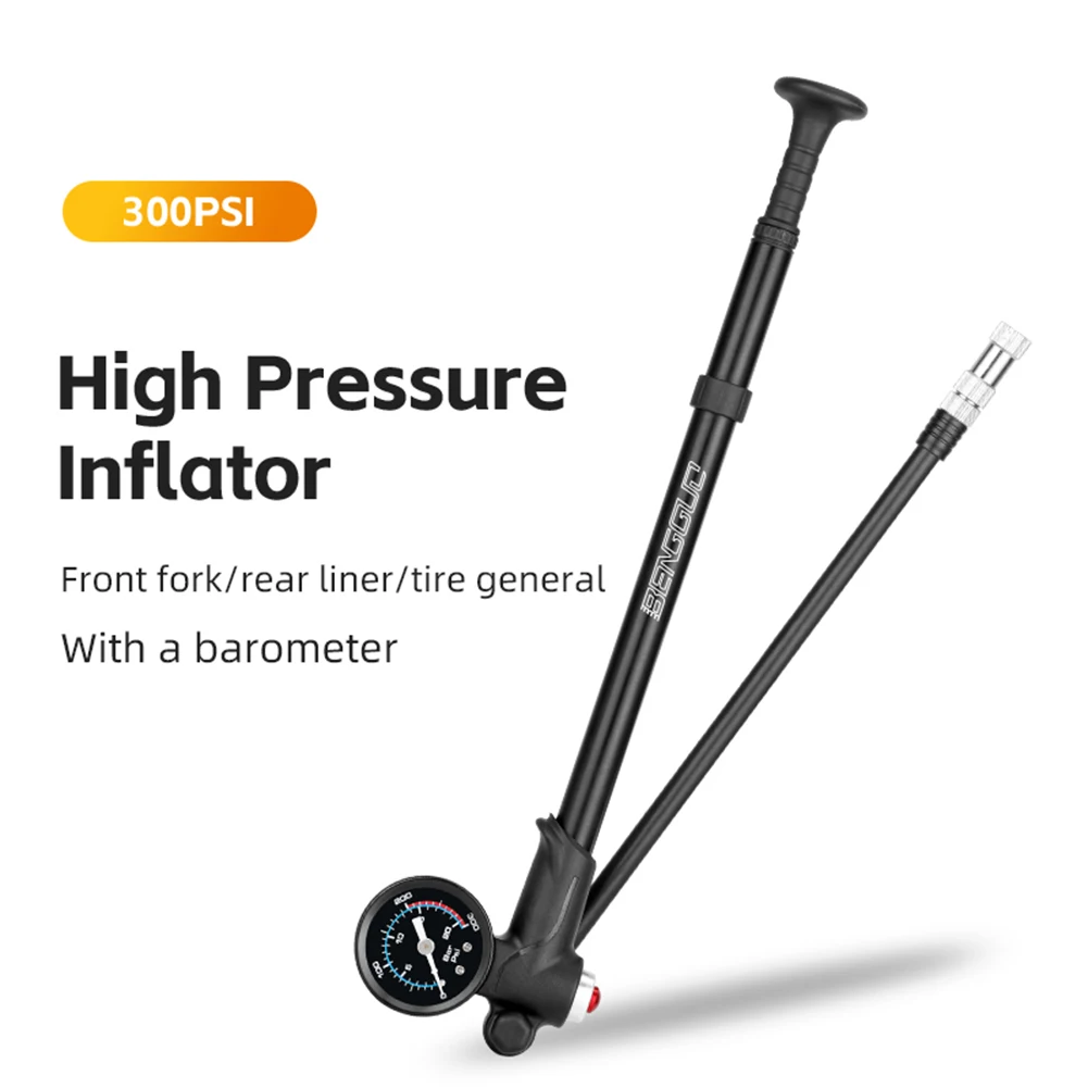 

Manual Air Pump Portable Bike Tire Inflator Aluminium Alloy Compatible with Schrader Valve Presta Valve for Fork Suspension Tire