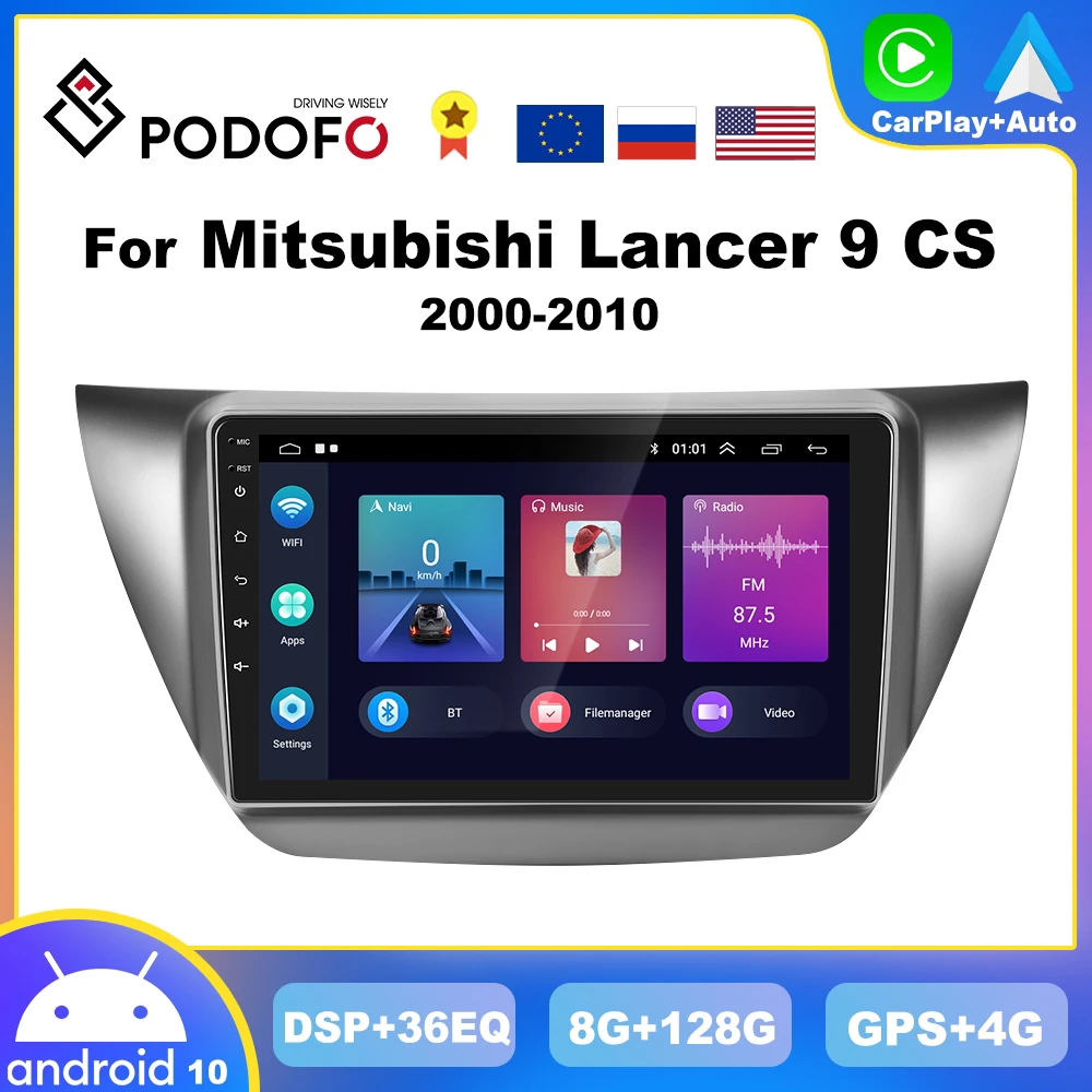 Автомагнитола Podofo 2DIN Android 4G для Mitsubishi Lancer 9 CS 2000-2010 мультимедийный видеоплеер