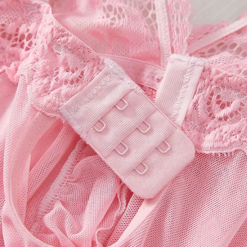 Сексуальная кружевная ночная рубашка прозрачное розовое нижнее белье женское