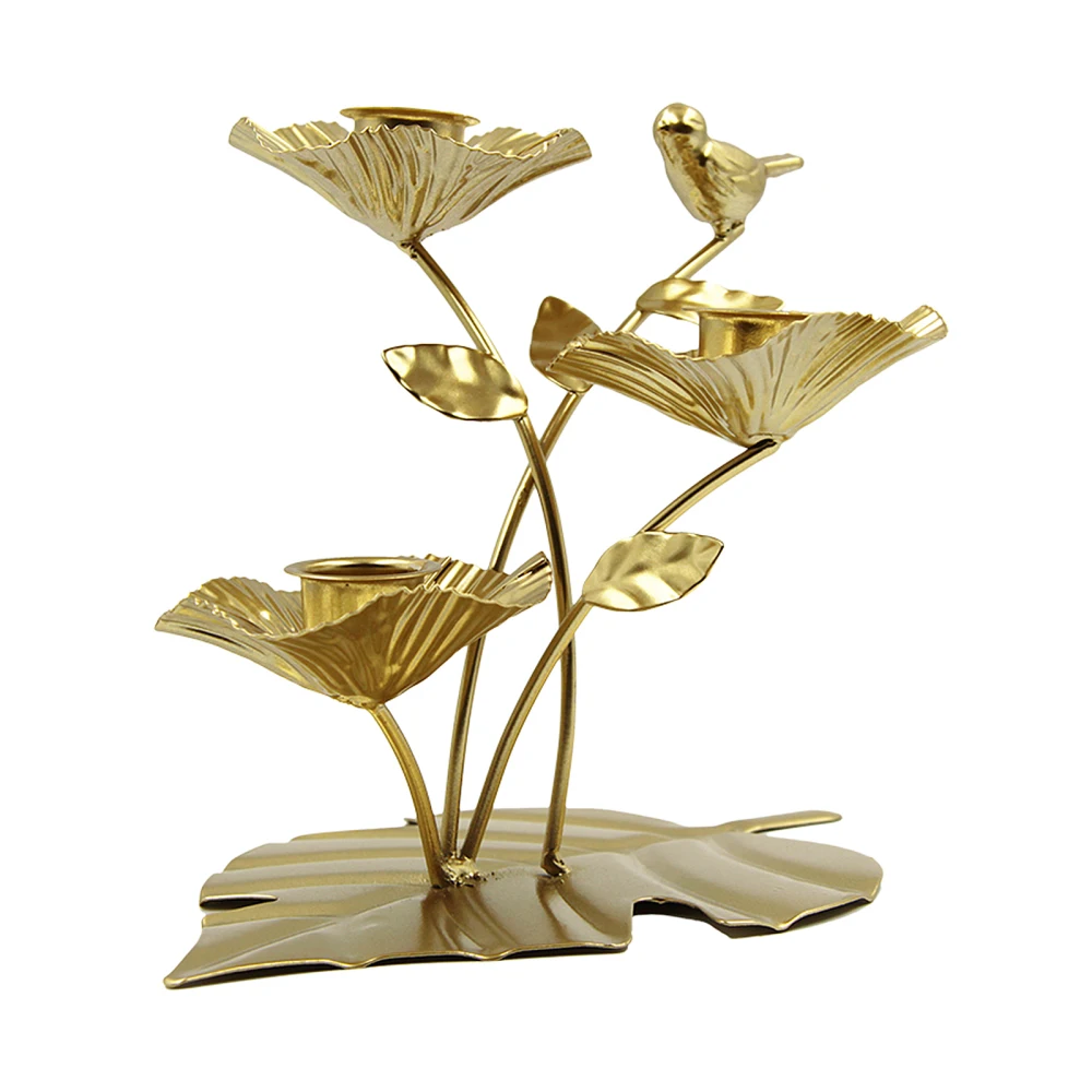 Candlestick Home Decoration Metal Lotus Leaf Bird Nest Wrought Iron Three-headed Birthday Party Ornaments