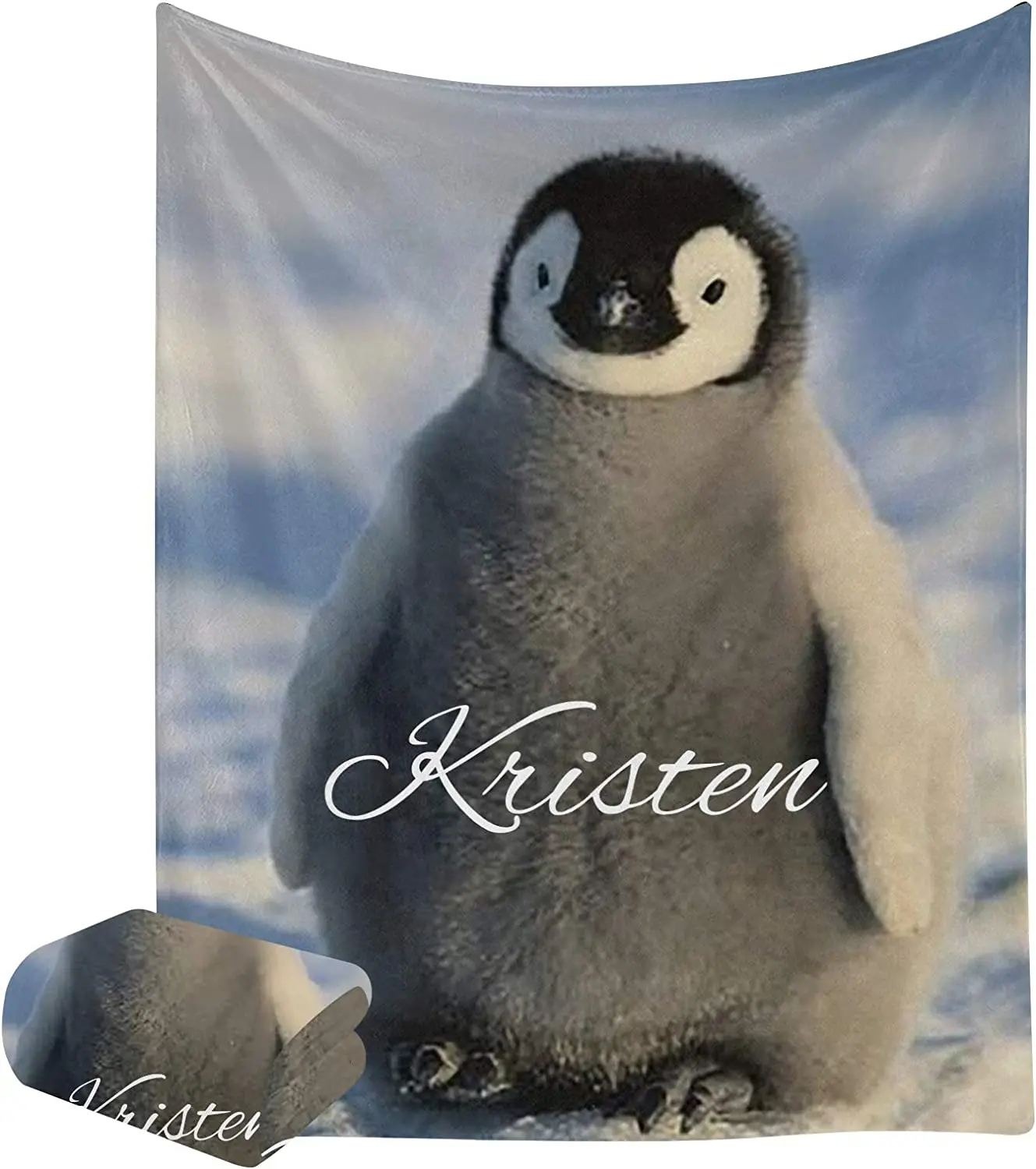 

Одеяло CUXWEOT на заказ с именем и текстом, персонализированное супермягкое флисовое покрывало с животным пингвином для дивана или кровати (60X80