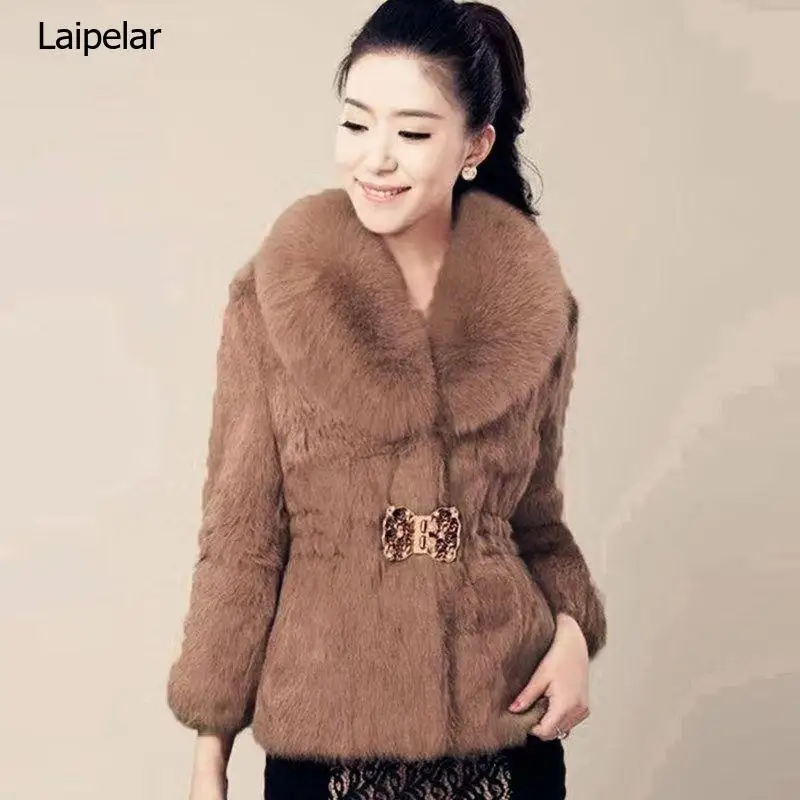 New Short Fur Coat Women Jacket 2023 Autumn Winter Imitation Rabbit Hair Short Korean Loose Thin Large Fur Collar Women Coat