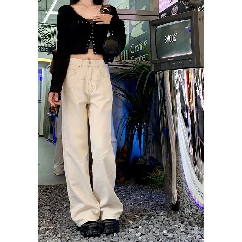 Retro Straight Loose Casual Pants Spring Skinny Wide Leg Jogger Baggy Jeans Y2K Streetwear Korean Style Clothes Women 2023