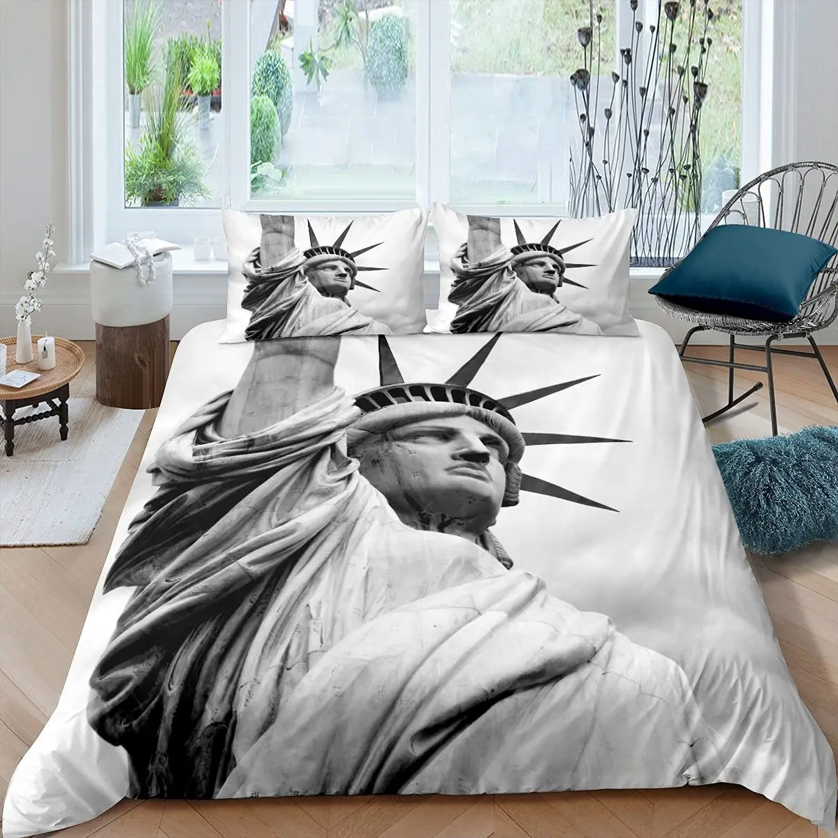 

Statue of Liberty Duvet Cover Set World Famous Building Bedding Set Microfiber New York Landmark Comforter Cover for Boys Girls