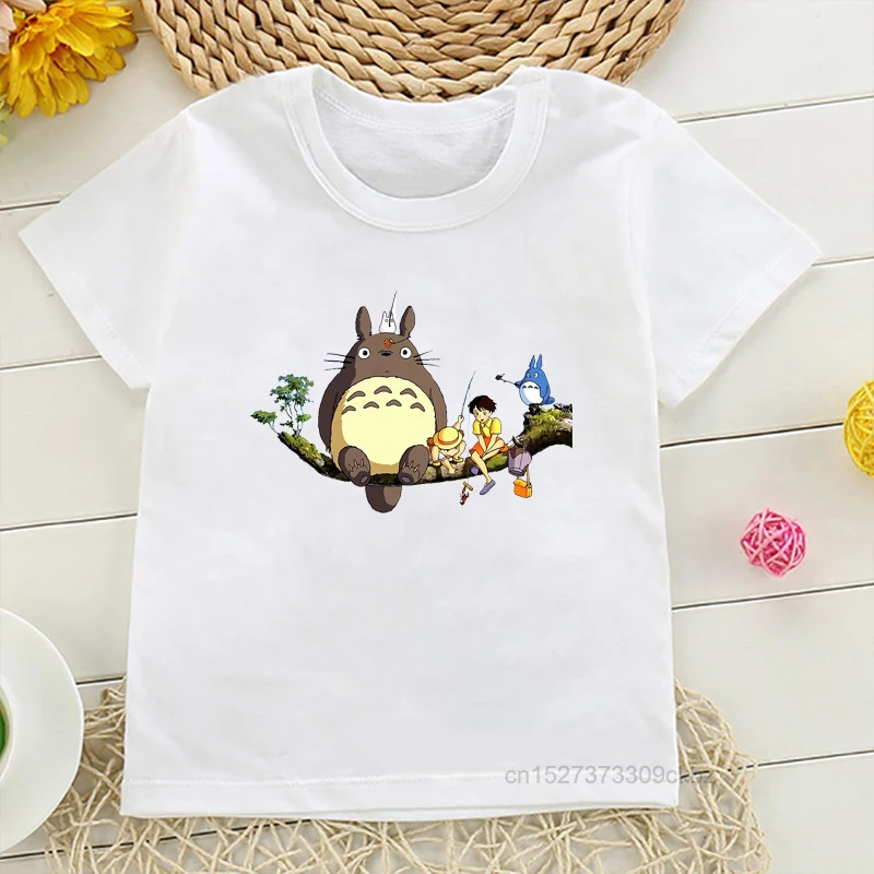 Kids Unisex Clothes Hayao Miyazaki Anime Totoro And White Dragon Print Boys And Girls Summer T-Shirts