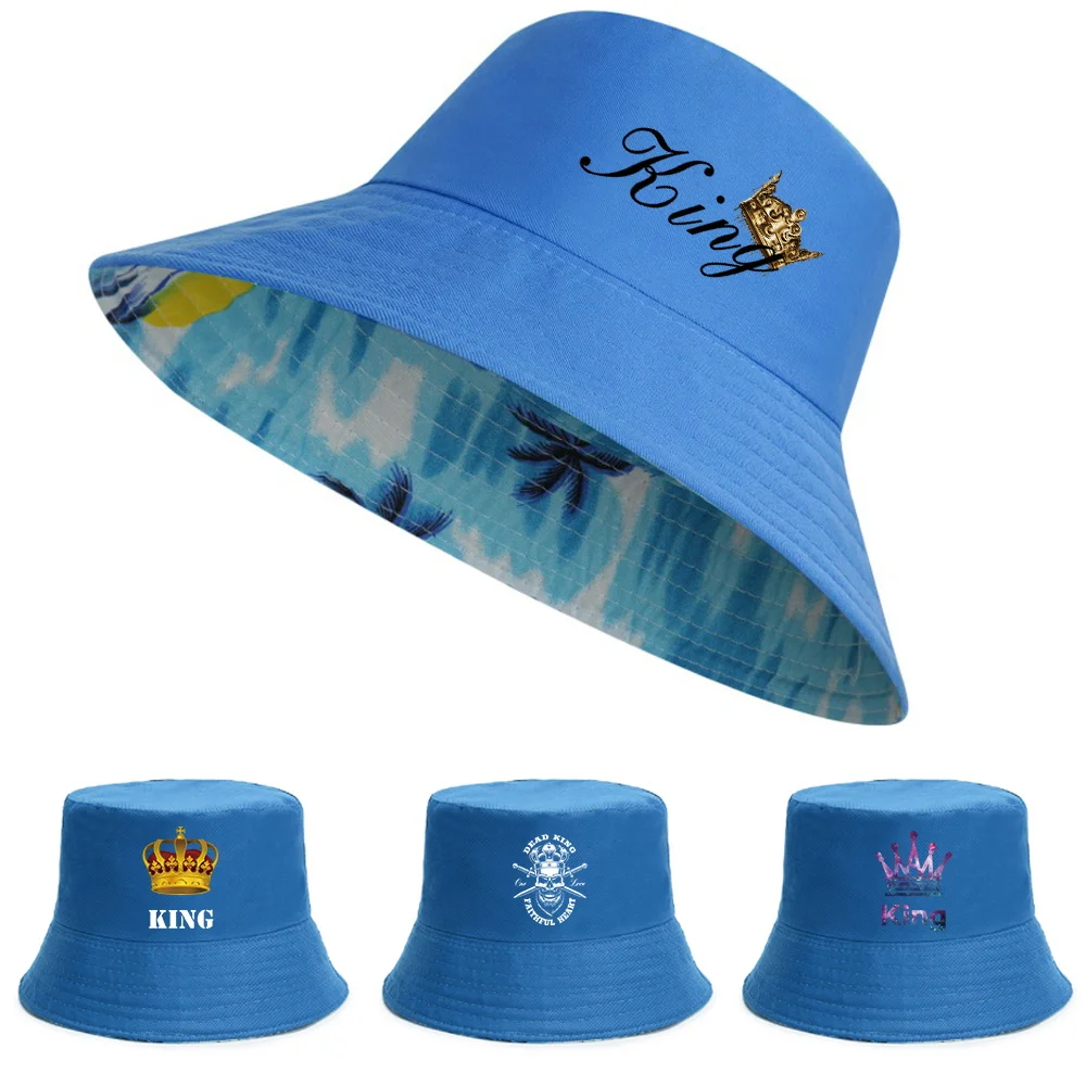 

Cotton Outdoor Reversible Fisherman Caps Fashion King Series Printed Bucket Hats Men Women Beach Fishing Hat Girl Boy Panama Hat