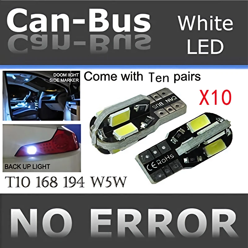 

10Pcs W5W 194 168 T10 5730 8SMD Canbus Error Free 12V Car Accessories Car LED Bulb Map Dome Light Parking Light Auto Signal Lamp