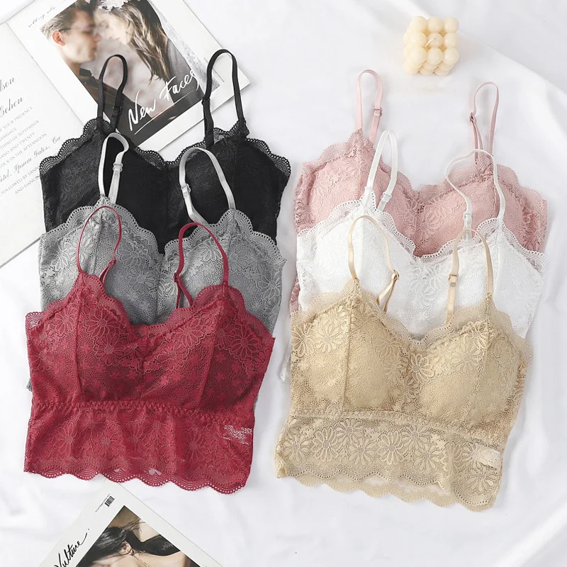 

Padded Bra Sexy Lace Latex Women's Bras Underwear Comfortable Seamless Brassiere No Steel Ring Push Up Bralette With Pad Vest
