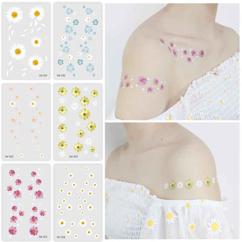

Waterproof Flower Tattoo Stickers Small Daisy Fake Tattoos Paste on Face Arm Leg for Children Men Women Body Art Festival Decor