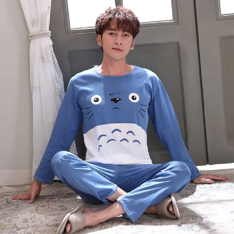 OnMelo Men Pajamas Set Stripe Lattice Letter Print Top+Pants Comfy Nightwear Set Soft O-neck Long Sleeve Casual Homewear