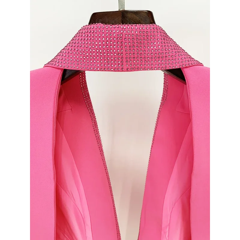 Женский Длинный блейзер с открытой спиной розовый пикантный глубоким V-образным