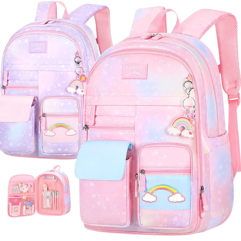 Gradient Color Starry Sky Children Large Capacity Fashion Backpacks New Girl Sweet Cute Rainbow Travel Schoolbags for Students