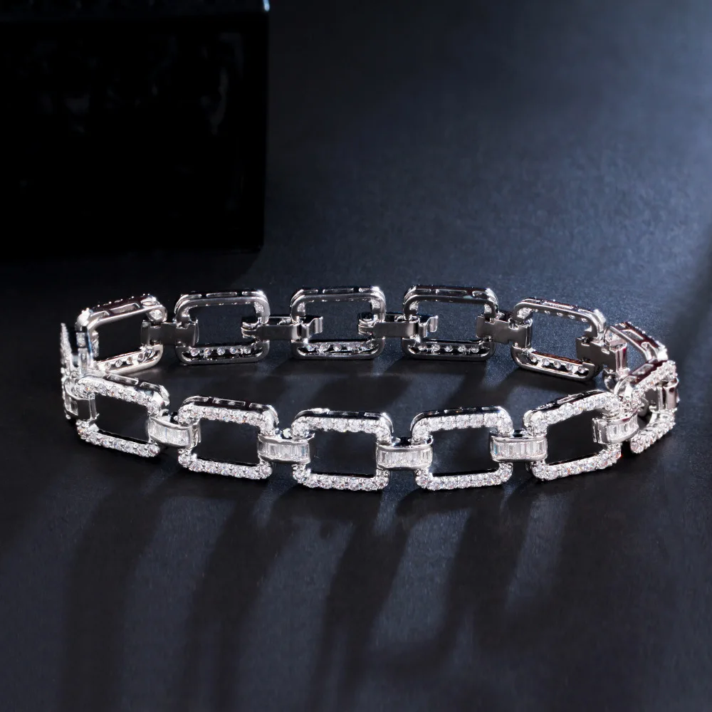 

S925 Sterling Silver Fashion Simple Full Diamond Plating Platinum AAA Zircon Bracelet Women's Birthday Gift