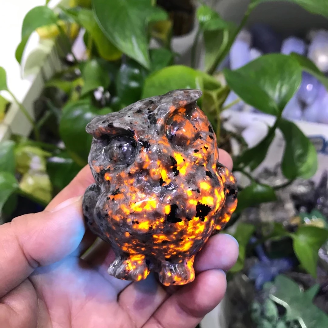 

60mm Natural Crystal Quartz Flame Stone Owl Lord Hand-Carved Crafts Ornaments Reiki Minerals Room Decoration Gifts