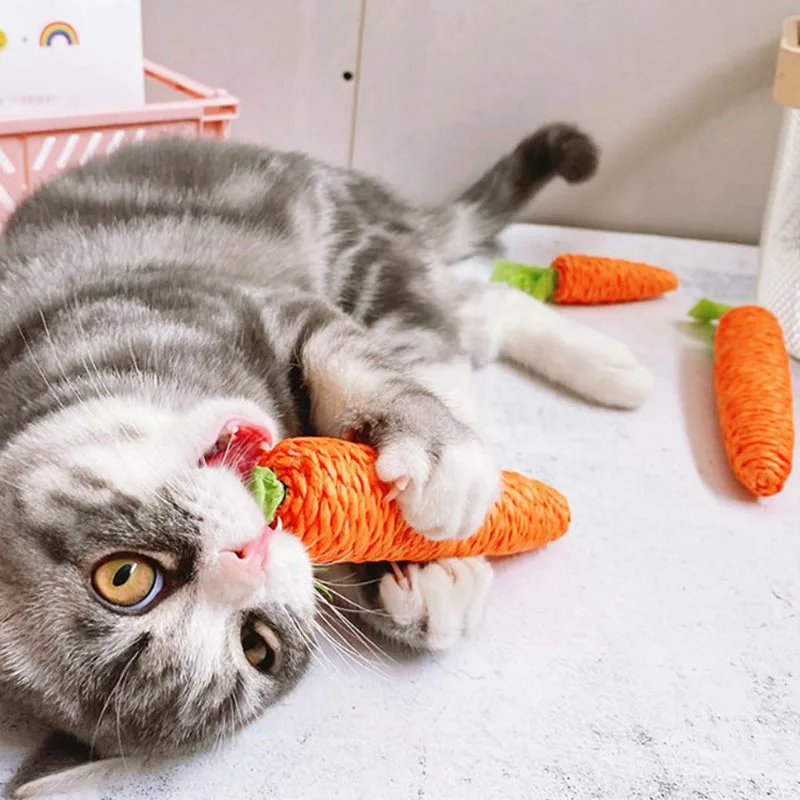 Pet Cat Toy Paper Rope Knitting Carrot Chew Toys Built-in Bell Vocal Interaction Teeth Grinding Clean Teeth Cat Accessories