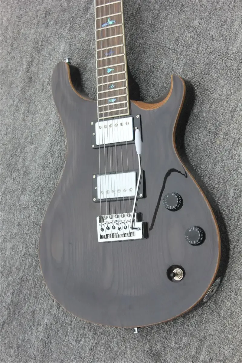 

Custom 6-String Clear Black Electric Guitar Flaming Maple Top Mahogany Body With Bird Inlay, Gold Hardware And 2 Pickups