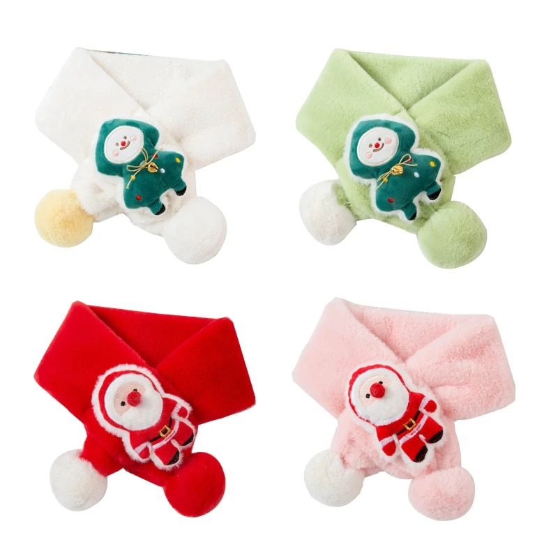 

Детские плюшевые шарфы с перекрестными утепленными помпонами, Рождественский шарф, шарф для маленьких мальчиков и девочек на осень и зиму