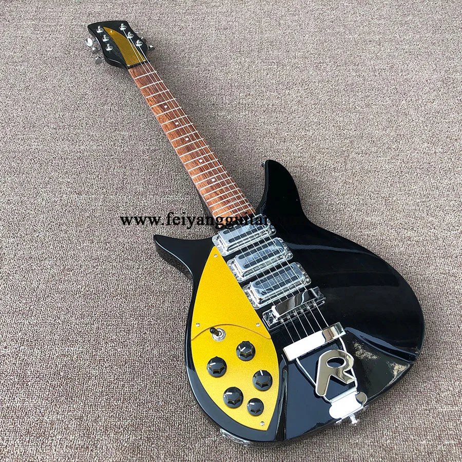 

6-string left-hand electric guitar, black paint gold guard guitar, black paint, bright fingerboard, including freight.