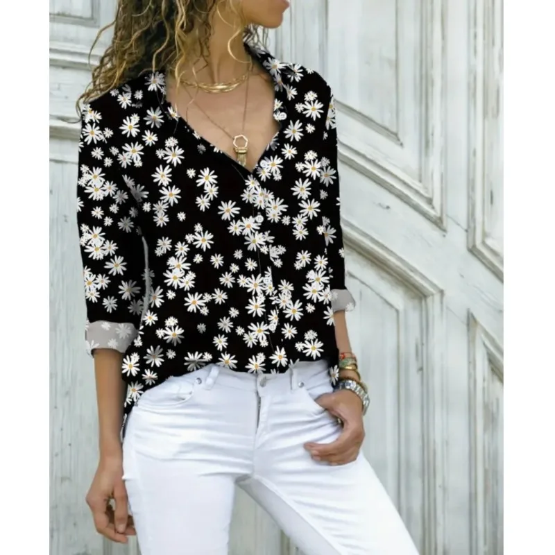 Новая женская рубашка с длинными рукавами и цветочным принтом на пуговицах
