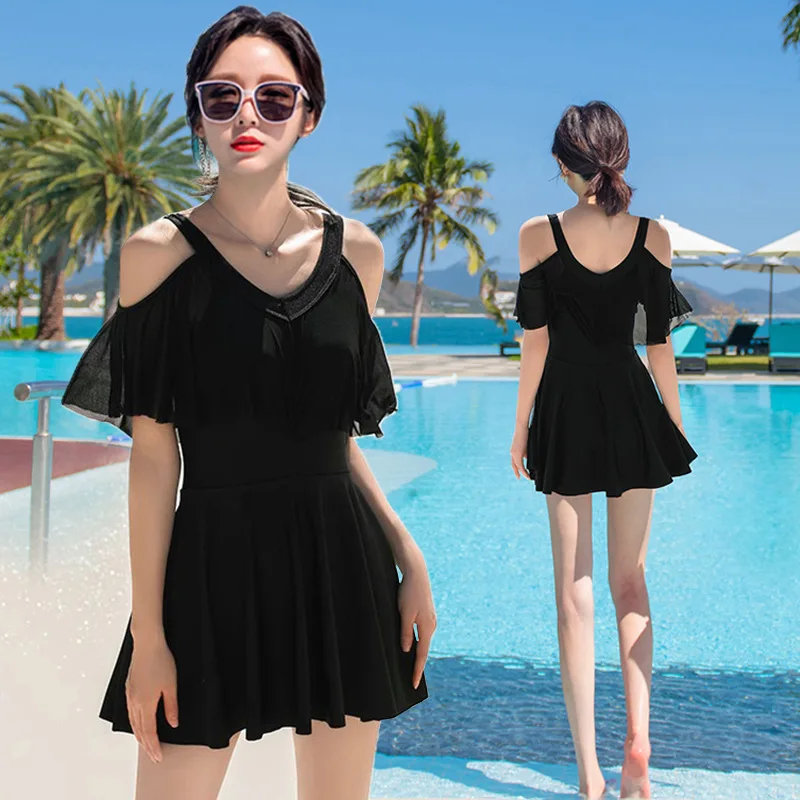 Купальник женский консервативный с оборками для полных девушек стройнящее