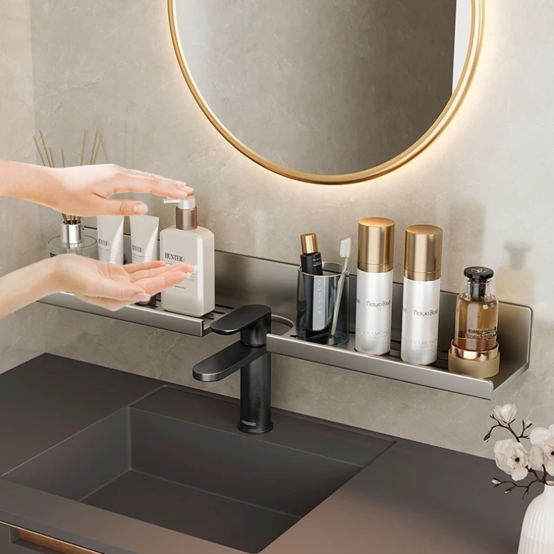 

50CM Aluminum Alloy Bathroom Sink Shelf Without Drilling Storage Rack Makeup Shampoo Shower Holder Bathroom Accessories