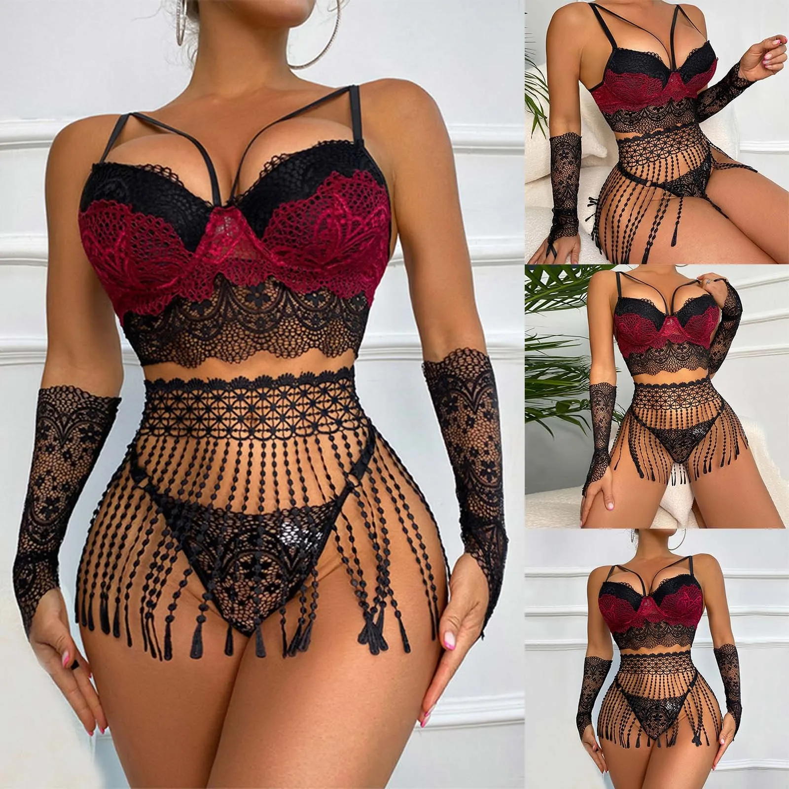 

Fashion Sexy Lingerie Tassel Skirt Sleeve Bra Set Large Womens Sexy Lingerie Sexy Lingerie Costumes for Women