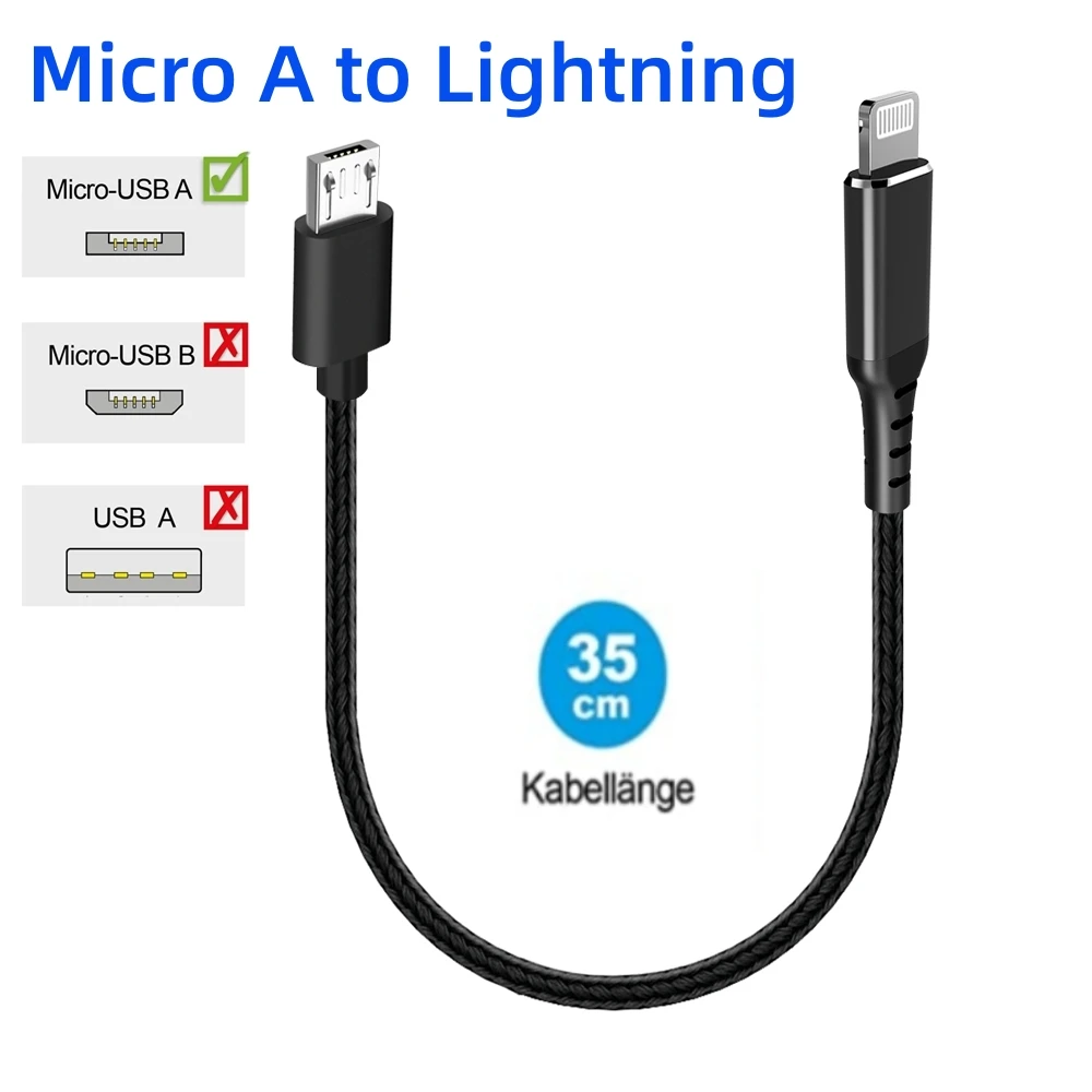 Короткий кабель Micro A USB-Lightning для смартфонов на дисплей Bosch E-Bike, направление зарядки от дисплея к смартфону OTG