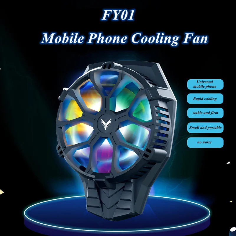 

FY01 Portable Cellphone Cooler Mobile Phone Gaming Accessories Radiator w/ RGB Colorful Light for IPhone IOS Android Cooling Fan